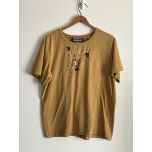 Indigo Moon Embroidered Shirt Fall Leaves Embroidery Yellow Size L